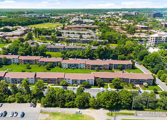a view of the campus from the air at Gainsborough Court Apartments, Virginia, 22030