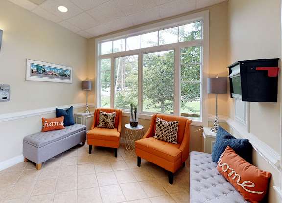 Communal seating area at Woodlee Terrace Apartments, Woodbridge, Virginia