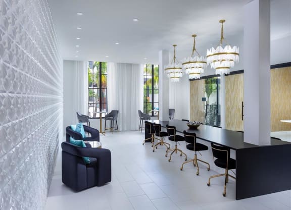 a room filled with furniture and a large window