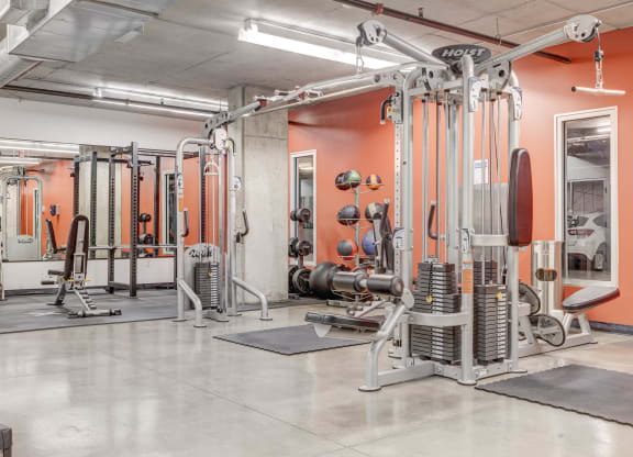 the gym at the flats at big tex apartments