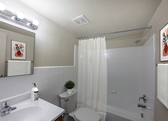 a bathroom with a shower and a sink and a toilet