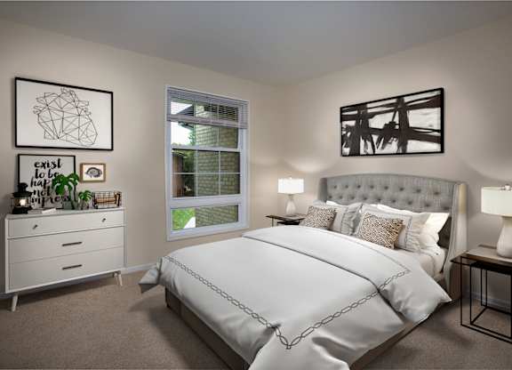 an example of a bedroom with a bed and a dresser