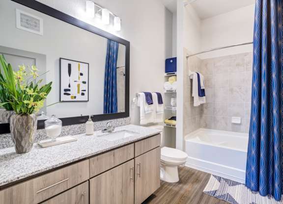 a bathroom with a shower and a sink and a toilet at Century Town Center, Florida