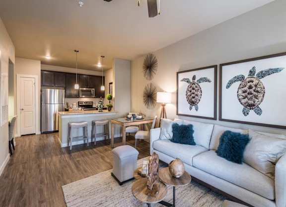 Living Room With Kitchen View at Century Palm Bluff, Portland