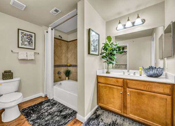 A bathroom with a white toilet and a white bathtub.