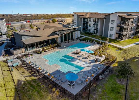 Aerial Pool View at Bridge at Tech Crossing, Austin, TX, 78753