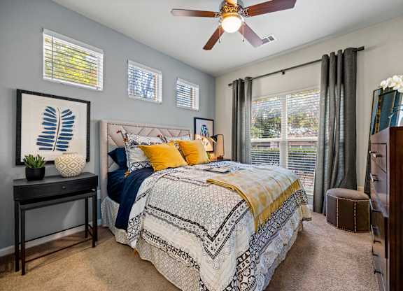 Bedroom With Ceiling Fan at Bridge at Southpark Meadows, Austin, 78748