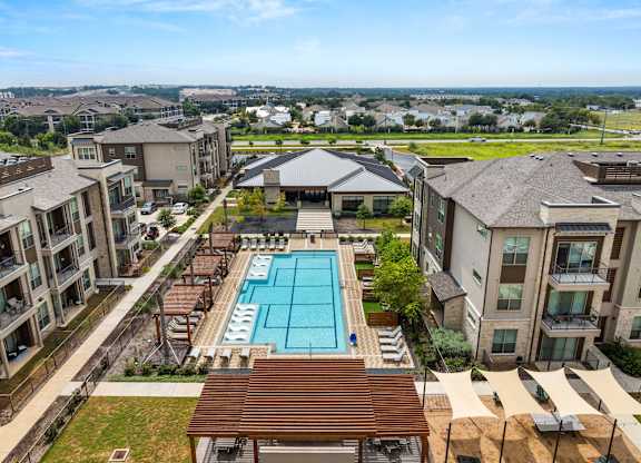 Pool Aerial View at The Haywood Apartments, Austin, TX