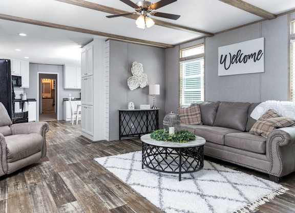 a living room with two couches and a coffee table