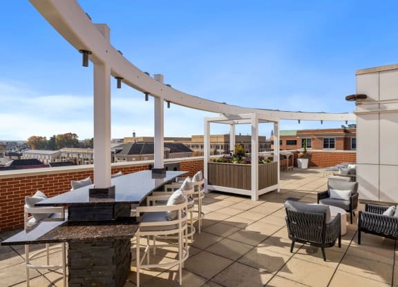 a patio with a table and chairs and a pergola