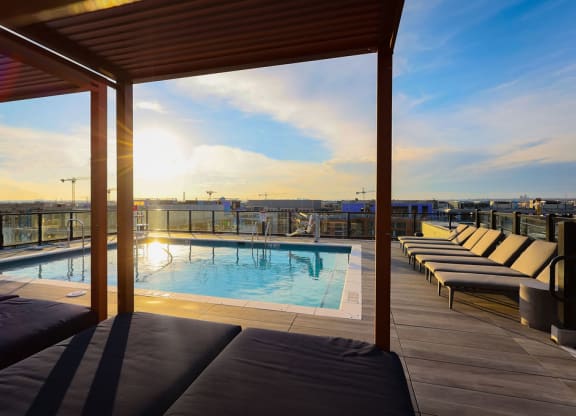 the pool on the rooftop of the building
