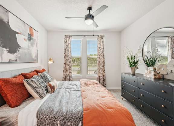 Furnished bedroom in two bedroom model apartment home