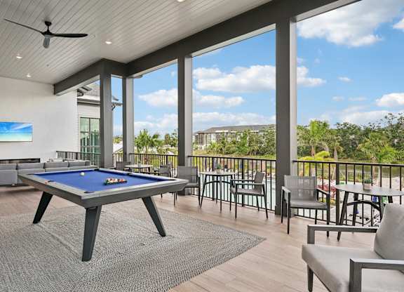 A billiards table in the resident clubhouse at The Crossing