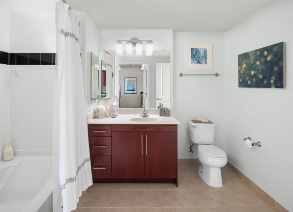 a bathroom with a sink toilet and a bath tub
