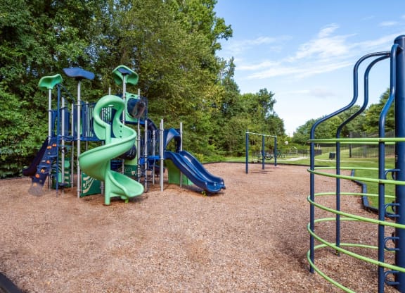 a playground with a slide and monkey bars