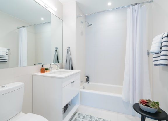 a bathroom with a sink toilet and a bath tub