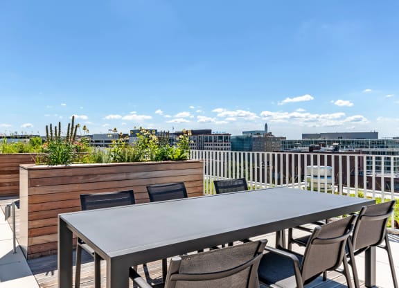 Large dining table on rooftop
