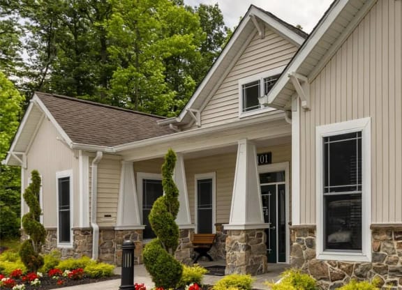 Clubhouse Entrance with half stone walls at Chesapeake Ridge, North East, Maryland