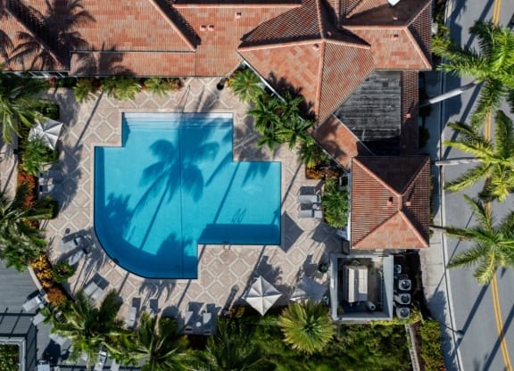 Pool and clubhouse aerial view