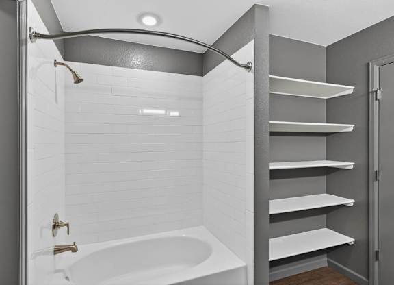 Luxury bathroom with a soaking bathtub.