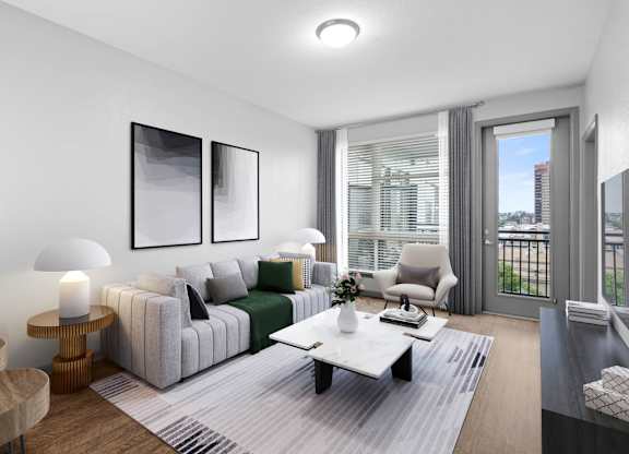 Living area with natural light and upscale design elements..
