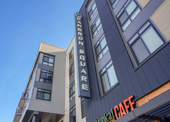 a building with a sign on the side of it