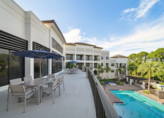 Sun terrace overlooking pool