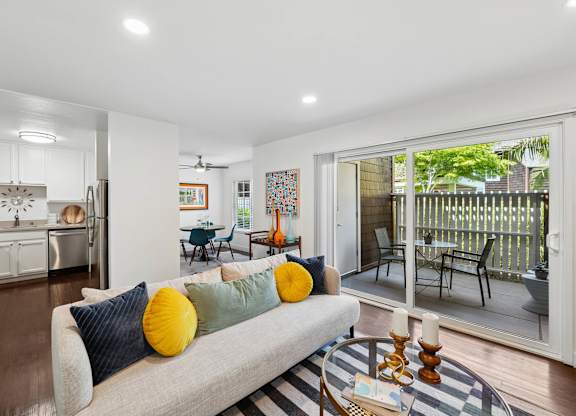 Sunnyvale apartment living room with patio access and natural light