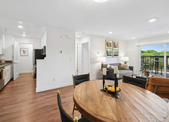 Contemporary dining space with connected living area