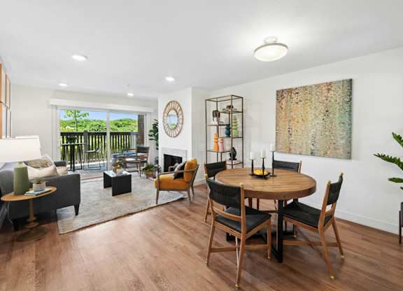 Living area with natural light and upscale design elements.