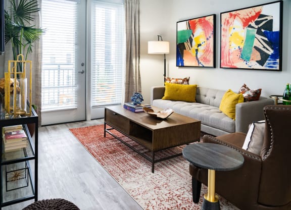 a living room with a couch and a coffee table