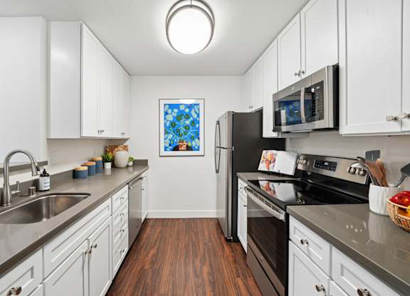 kitchen with stainless steel appliances and stone countertops