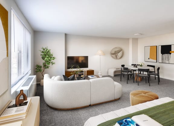 a living room with a couch and a table