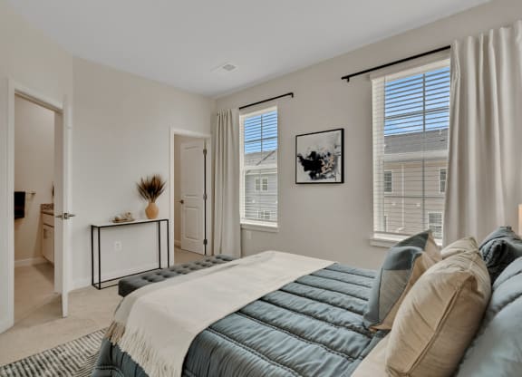 Bedroom with view from bed looking to bathroom and entry at Brandywine Crossing, Brandywine, MD 20613