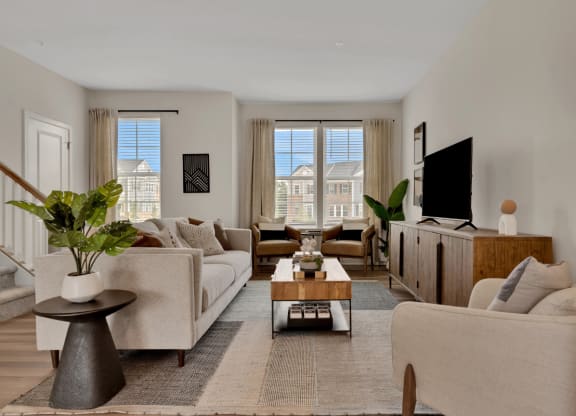 Furnished living room with windows at Brandywine Crossing, Brandywine, MD 20613
