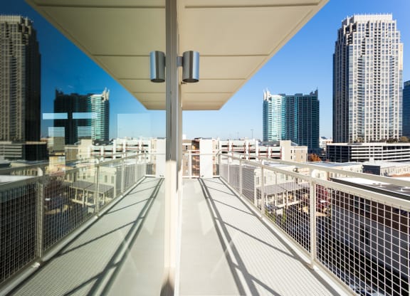 a view of the city from a balcony