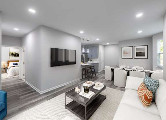 a living room with a couch and a coffee table