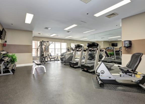Fitness center with cardio, free weights, workout machines