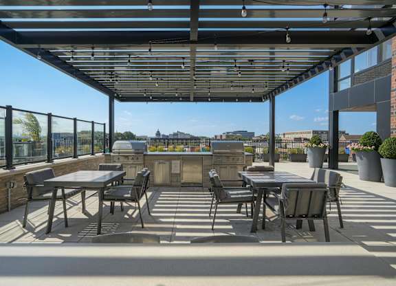 Rooftop grills and dining tables