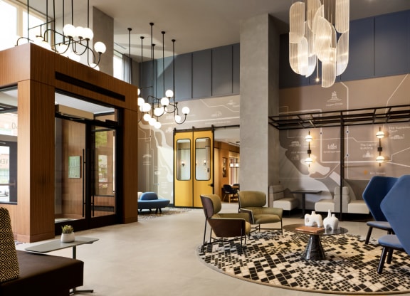 a lobby with coworking space
