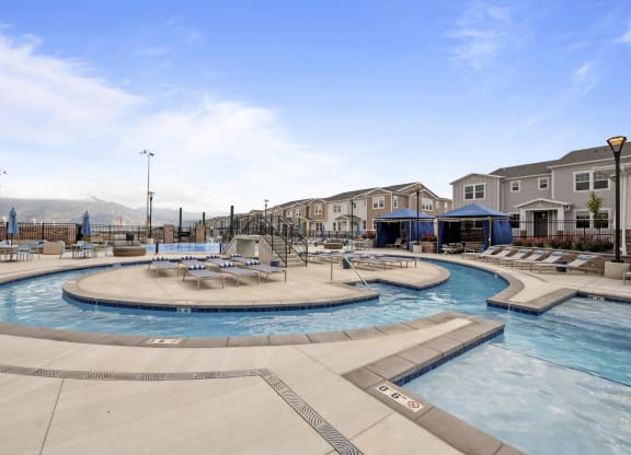 lazy river style pool overlooking the mountains