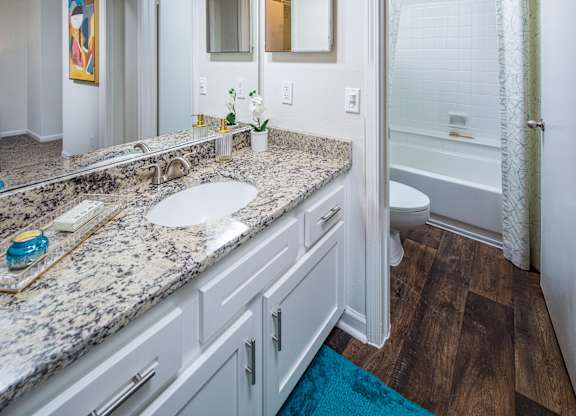 A bathroom with a sink, mirror, and toilet at Inverness Cliffs, Alabama, 35242