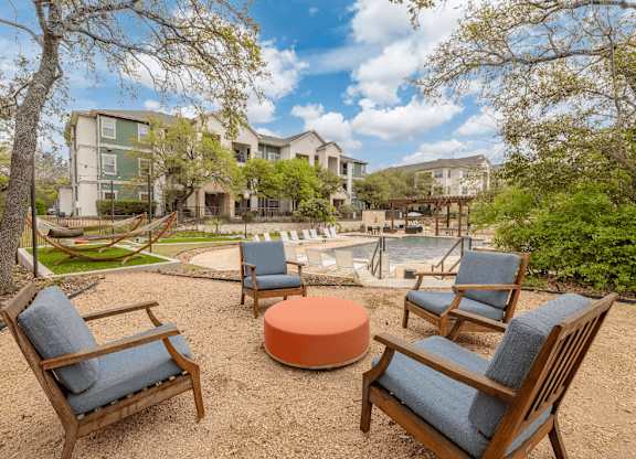 Patio with chairs at Pecan Springs, Texas