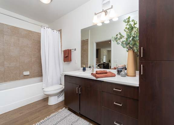 a bathroom with a sink and a toilet and a mirror at Terraces at Town Center, Jacksonville, Florida