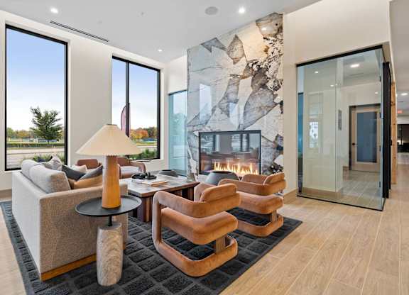 Community Library with Fireplace at The Hallon apartments,Minnesota