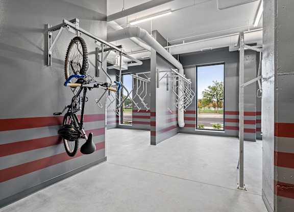 Bike Room with Vertical Storage at The Hallon Apartments,  Hopkins, MN, 55343