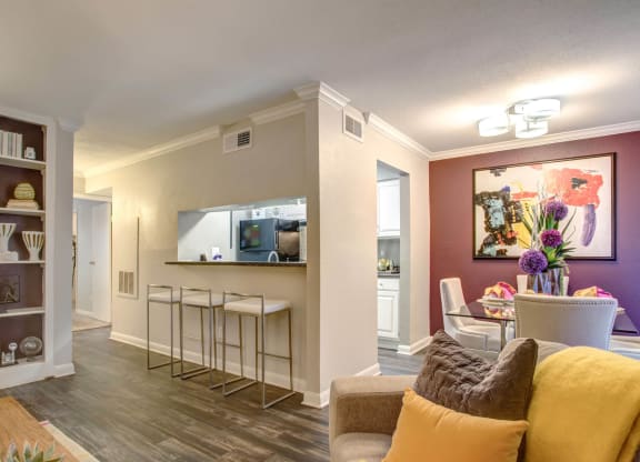 Living Area With Kitchen View at 2400 Briarwest Apartments, Houston