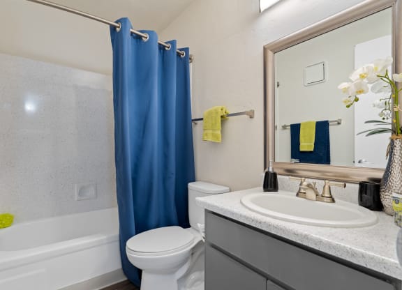 Bathroom with Shower and Tub at Verde Apartments, Tucson, AZ