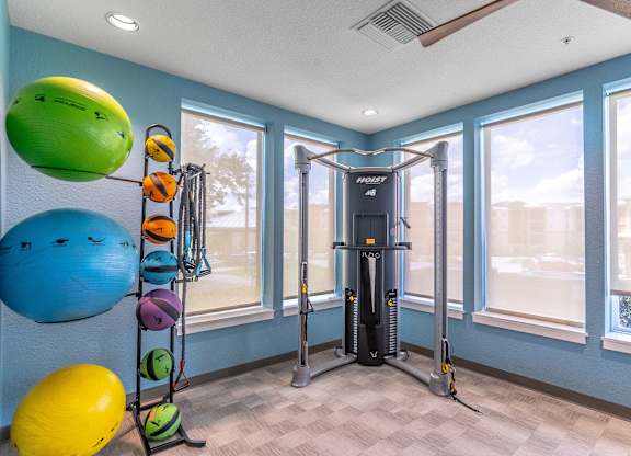 A room with exercise equipment and a window.
