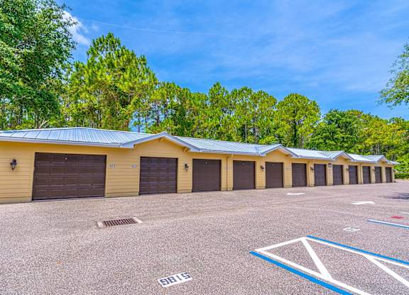 A row of storage garages